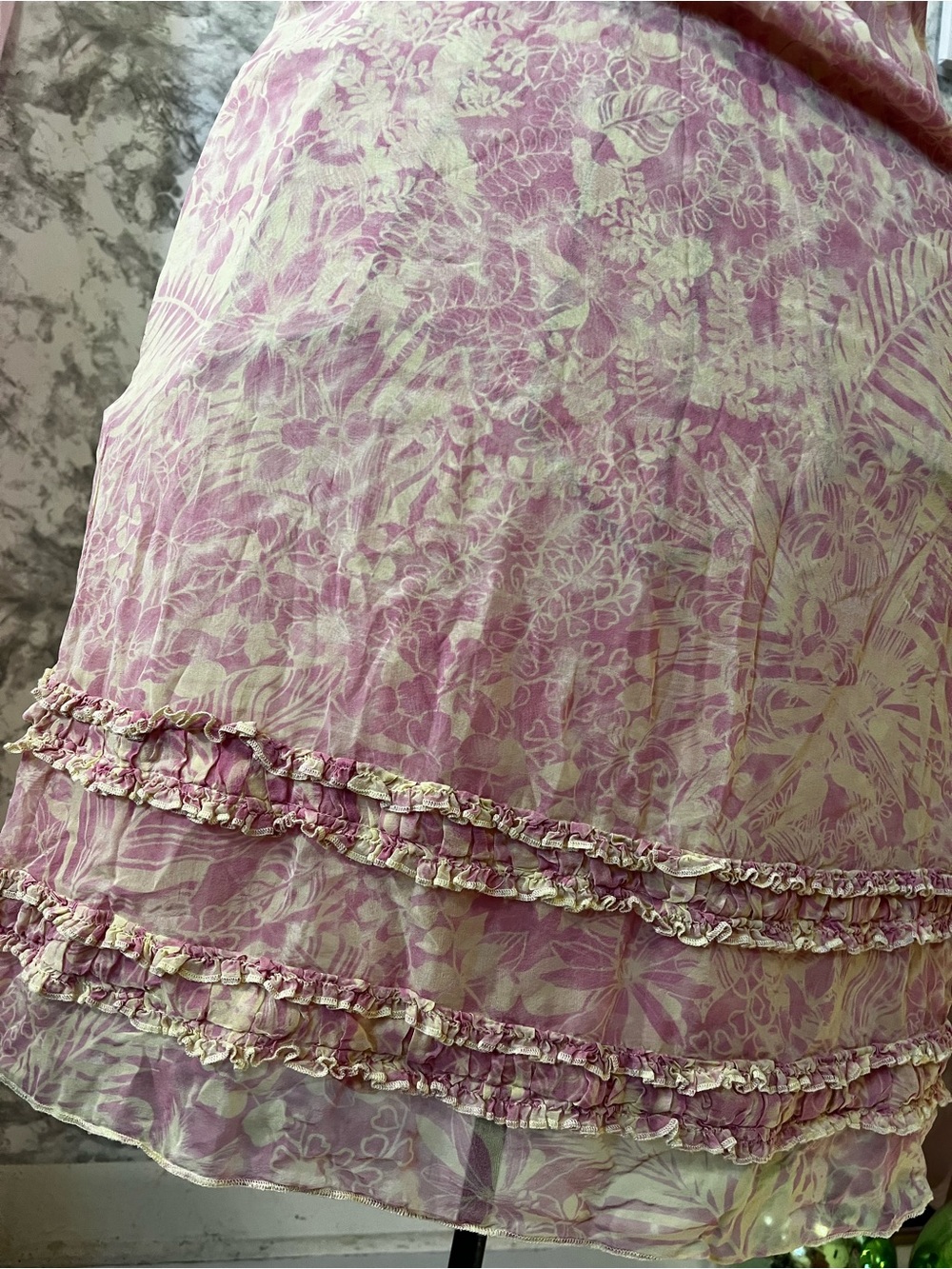 Da-Nang Silk Tropical Dress Y2K Pink Ruffle - Picture 9 of 12